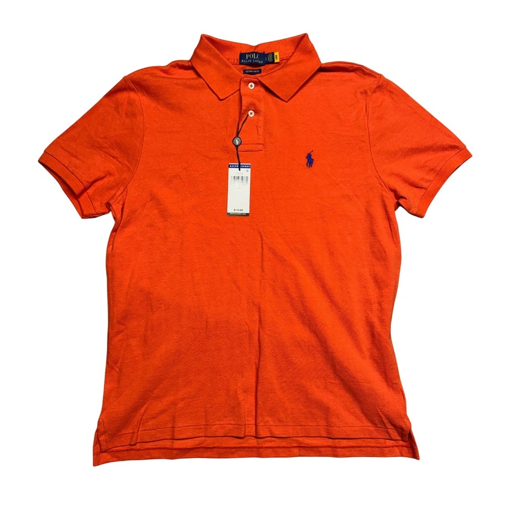 Polo Ralph Lauren Mens Orange Custom Slim Fit Cotton Pique Polo Shirt NWT L
